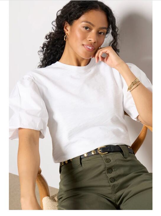 Nation Tops - Nation LA Paola Shirt Puff Sleeve Short Sleeve Top 100% cotton size L